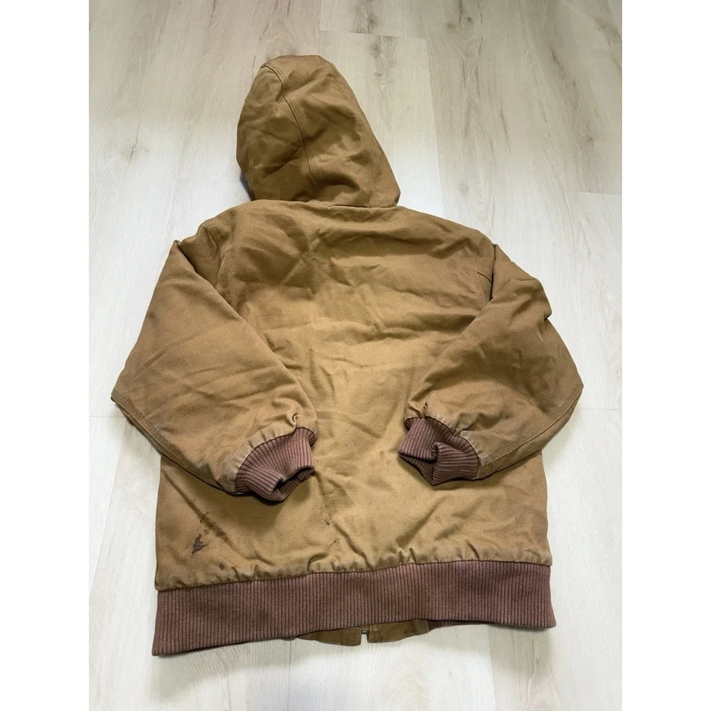 Carhartt Kids Active Jacket Brown Cotton Duck Quilted Lined Hooded M 10-12 Coat